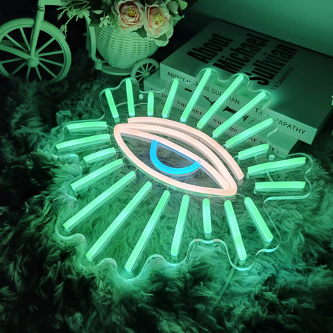 Neon Evil Eye Wall Decor Sign With Dimming LED Green Goth Eyes Bohemian Witchy Bedroom Wall Art USB Powered Neon Light