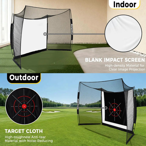 11x8Ft Golf Practice Net With High Density Impact Screen And Target Cloth Built Tough Swing Cage for Indoor Outdoor Setup