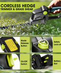 20V Cordless Hedge Trimmer With Long Blade For Hedges And Small Trees And Short Blade For Grass, Lightweight Handheld Garden Shears