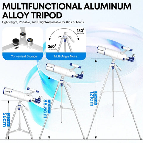 High Powered 90mm Aperture 550mm Focal Portable Refractor Telescope For Adults And Kids Beginners With adjustable tripod height