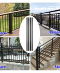 36 Inch Hollow Round Aluminum Deck Balusters Black Powder Coated For Weather Resistant Outdoor Railing Spindles in deck, balcony, yard, stair settings