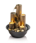 Indoor Tabletop Tiered Water Fountain With 3 Candles, 11 Inch Brown, cozy desk setup water feature with flowing water and stones