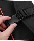 Close-up of a hand fastening the buckle on Portable Drum Pouch With Waterproof Mallet Storage For Percussion Gear And Snare Drum Essentials Hella Tough Oxford Fabric Bag.