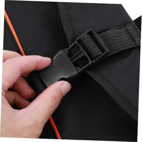 Close-up of a hand fastening the buckle on Portable Drum Pouch With Waterproof Mallet Storage For Percussion Gear And Snare Drum Essentials Hella Tough Oxford Fabric Bag.