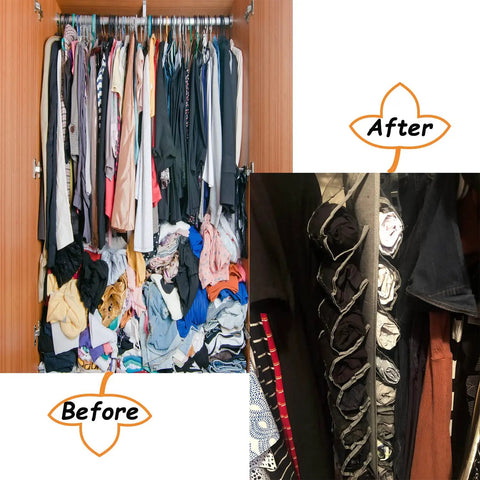 Before and after using Leggings Storage Roller Organizer With 24 Clear Compartments for neat closet organization.
