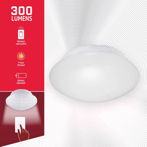 Cordless LED Ceiling Light With Wireless Remote Control 300 Lumens Of Diffused Bright White Light No Wiring Needed Energy Efficient Fixture