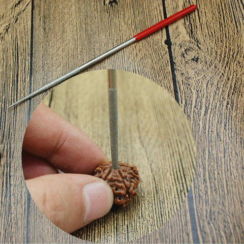 Mini Diamond Needle File Set, 10 Piece, 6 Inch Total Length, 150 Grit, with file in action on wood surface