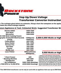 Instructions for using step up step down voltage transformer with suggested wattages for appliances