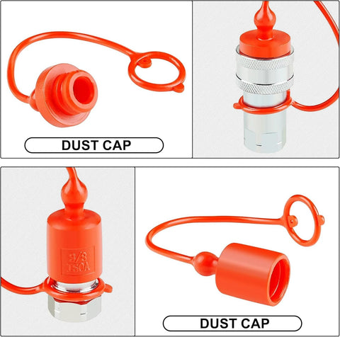 ANCIMOON 3/8 in hydraulic quick-connect coupler with red dust cap; metal body