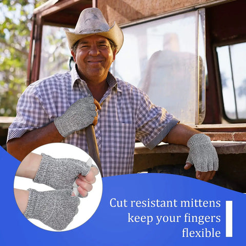 Two Pair Cut Resistant Half Finger Gloves For Home Use Gray And Black, Durable Finger Protection For Kitchen, DIY