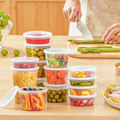 60 Count Deli Containers With Lids For Grab And Go Meals, 32 Oz 16 Oz 8 Oz Sets, 20 Each, showing food storage, BPA Free