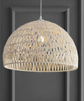 Cream Modern Boho Rope LED Pendant Light Fixture With Adjustable Dome Ceiling Lamp For Kitchen Island, rope shade displayed