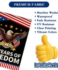 Patriotic Garden Flag Celebrating 250 Years Of Freedom With Eagle Design For Fourth Of July Double Sided Waterproof 12 By 18 Inch USA Flag Banner with eagle and stars design showcasing features like premium fabric and vibrant colors.
