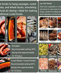 Slick Heavy Hitter 800 Watt Food Dehydrator For Homestyle Jerky And Fresh Fruit Chips showcasing cured meats, fish, and vegetables.