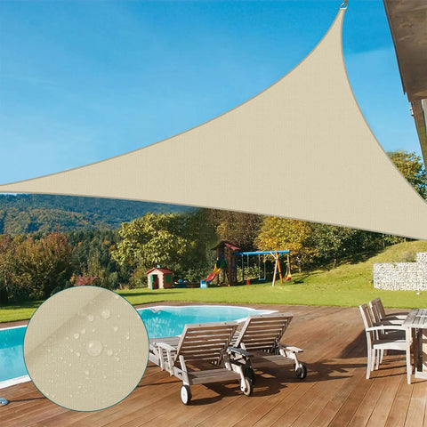 Waterproof Sun Shade Sail Triangle 12x12x17 Outdoor Canopy With UV Block Curved Edge for Patio and Pool in Beige