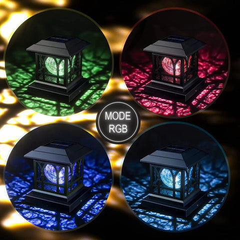 Go-To LED Post Cap Lights For Outdoor Wood Fence And Decks Fits 3.5 By 3.5 4 By 4 4.5 By 4.5 And 5 By 5 Posts RGB mode display