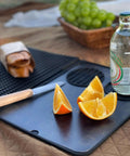 Bar mat with folding cutting board, 18x12 inches, black; Amazon kitchen accessory.