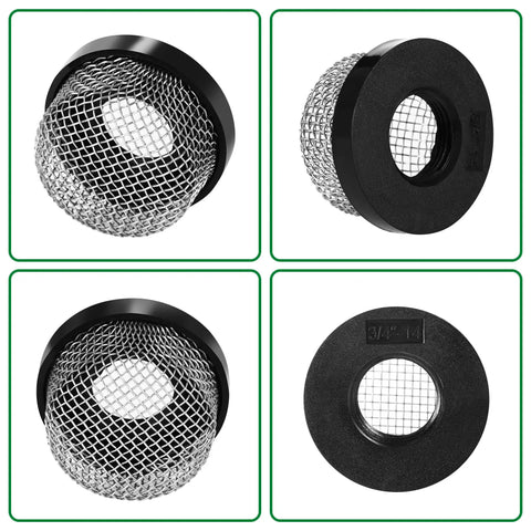 Pro Grade Premium Stainless Steel Mesh Strainer Aerator Screen for livewell inline filtration, top and side views.