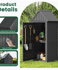 Durable Outdoor Deck Box Storage Shed With Removable Shelves And Twelve Hooks For Garden Pool Patio Waterproof Resin Cabinet With Lock Ring Vertical Space Saver Built For Easy No Mess Storage in garden setting