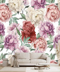 Pink Peony Floral Wall Mural For Bedroom And Living Room Decor Large 183 Inch By 120 Inch Fabric Wallpaper Background