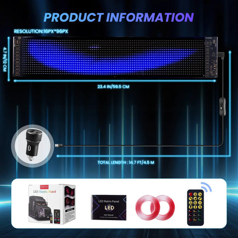 Product information for 2 Pack Devil Eyes LED Lights For Cars With Remote And Bluetooth App Control, including dimensions and accessories.