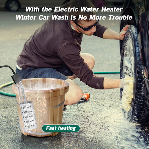 Heavy Duty 1500W Immersion Water Heater For Fast Heat In 5 Gallons Of Water, used for washing car in winter