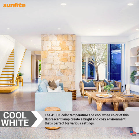 Bright living room lit by Compact Fluorescent 4 Pin G24q3 U Shape Twin Tube Light Bulbs, showcasing cool white 4100K illumination.