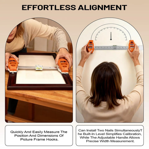 All In One Picture Hanging Tool That Levels Dead Straight No Sweat Accurately Marks Nail Spots For Frames enabling easy measurement of frame dimensions.