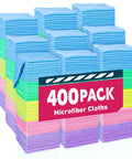 Front view of 400-pack microfiber cloths in assorted colors, 12x12 inches