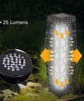 Outdoor Solar Powered Woven Wicker Lantern Floor Lamp For Deck Garden Lawn And Porch, Bright 40 Lumen Lighting, illuminated at night