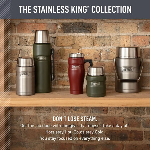 Stainless King Vacuum-Insulated Food Jar With Two Storage Inserts, 47 Ounce, Matte Stainless Steel, displayed with collection