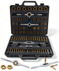 86pc Tap And Die Set For Threading SAE And Metric Sizes M3 To M16 Pro Grade Tool Kit open case with taps, dies, and wrenches