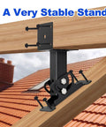 Adjustable Pergola Roof Riser Brackets For Outdoor Gazebo Tough As Nails Metal Supports installed on wooden beam.