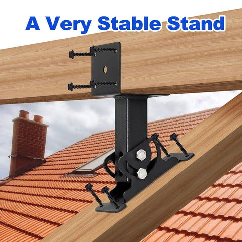 Adjustable Pergola Roof Riser Brackets For Outdoor Gazebo Tough As Nails Metal Supports installed on wooden beam.