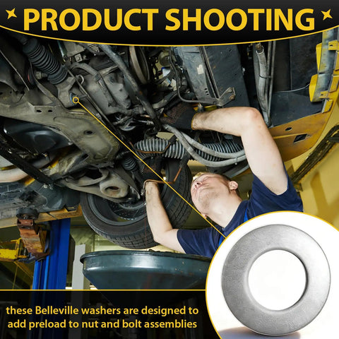 200 Pack Quarter Inch Belleville Washers Bulk Conical Disc Spring Cup Washers 18-8 Stainless Steel For Hardware Projects And Replacements Perfect For Automotive, Machinery, And DIY Gearhead Shop Use. Installed undercarriage washer for vehicle preload