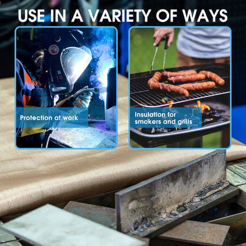 Heavy Duty Fiberglass Welding Blanket 2 Pack 4x6Ft Fireproof Insulation Mat One Third Inch Thick With Grommets For Welding And Grillin Heat Shield And Thermal Barrier in use for welding and grilling.