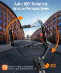 Compact 3 Axis Phone Gimbal With Detachable Magnetic Remote showcasing 180° rotation feature for unique perspectives.