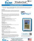 Window Seal Flashing Tape For Windows And Doors, product information sheet with image of a sealed window frame