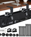 Under Desk Cable Organizer Tray With 20 Piece Kit, Breathable Mesh Vent Slot, Easy Clamp, Velcro Straps, Desk Mount