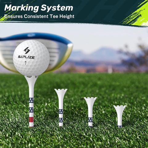 Premium Pro Grade Plastic Golf Tees 100 And 50 Pack With One And A Half Inch And Three And A Quarter Inch Lengths displayed on grass