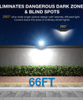 IP66 Waterproof Solar Street Lights With Motion Sensor And Remote, 6500K Dusk To Dawn Security Flood Lights illuminating wall.