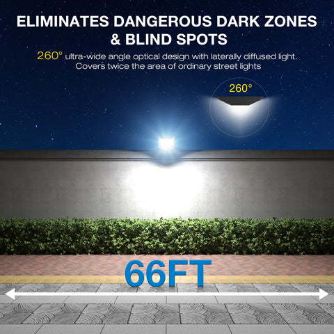 IP66 Waterproof Solar Street Lights With Motion Sensor And Remote, 6500K Dusk To Dawn Security Flood Lights illuminating wall.
