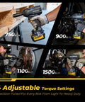 Heavy Duty Cordless Impact Wrench Beast Mode Power With 1106 Ft Lbs Torque Brushless Half Inch Drive 3500 RPM 21V With Dual 4Ah Batteries 4 Modes 5 Sockets For Truck RV And Heavy Construction, 4 torque settings