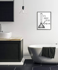 Badass Funny Toilet Plunger Bathroom Wall Art, 24X30 Framed Giclee Print, humorous wall decor in modern bathroom setting.