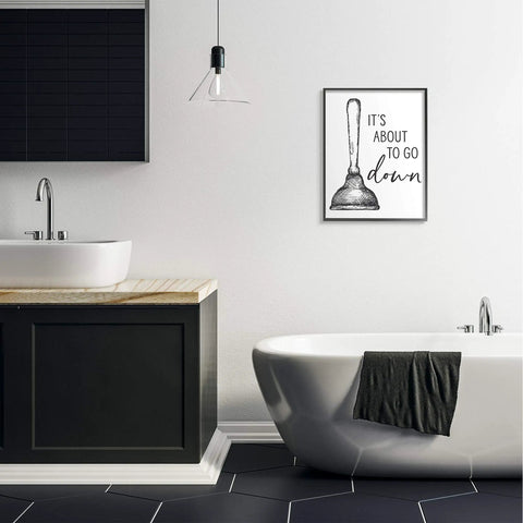 Badass Funny Toilet Plunger Bathroom Wall Art, 24X30 Framed Giclee Print, humorous wall decor in modern bathroom setting.