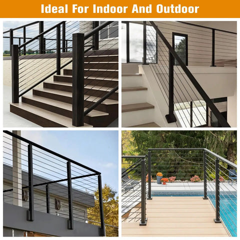 Black Sleek Hidden Cable Railing Hardware Kit For 2x2 Posts, 20 Pack, installed on indoor and outdoor decks and stairs