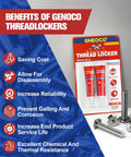 2 Pack Red Thread Locker High Strength 6ml Each For Nuts Bolts And Metal Fasteners Anaerobic Cure in packaging with screws.