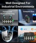 Rugged Industrial Gigabit PoE Plus Ethernet Switch With Eight 802.3at PoE Ports And Two Uplink Ports Up To 240W PoE Budget DIN Rail Mounted