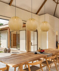 Boho Bamboo Pendant Light With Round Wicker Basket Shade Handwoven Ceiling Lamp For Kitchen Island And Living Room