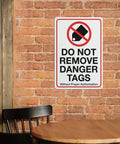 Industrial Grade Aluminum Safety Sign 8x12 Inch No Tampering Lockout Caution Plaque on brick wall in shop